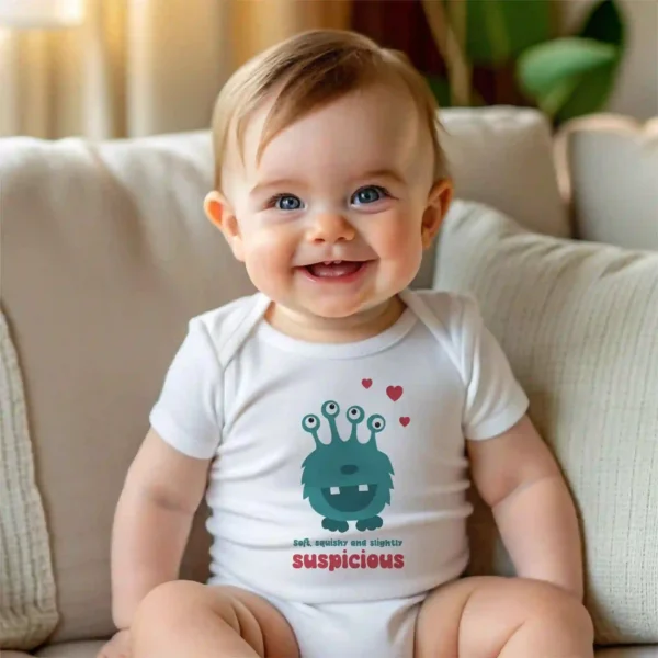 Funny Monster Baby Bodysuit slightly suspicious mockup