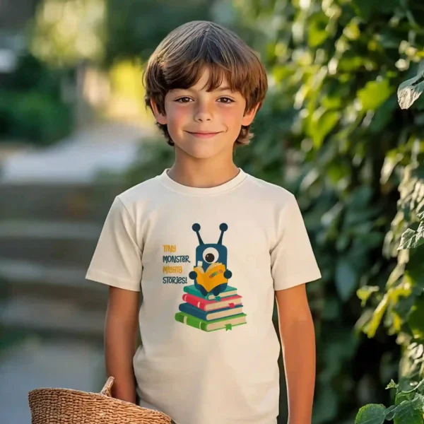 tiny monsters mighty stories kids t-shirt mockup