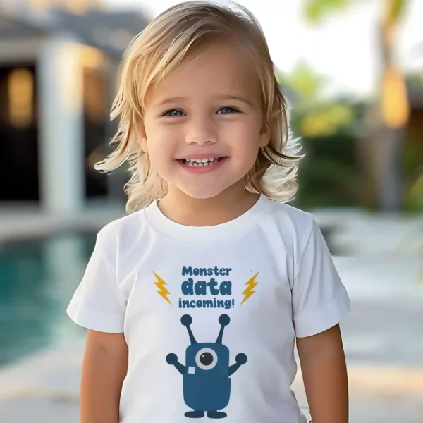 monster data incoming toddler t-shirt mockup