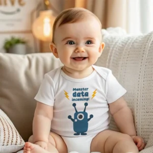 monster data incoming baby bodysuit mockup