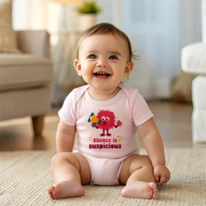 Silence is supicious mockup funny slogan baby bodysuit
