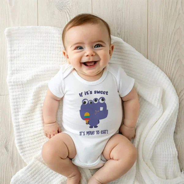 Baby Bodysuit with Cute Slogan if it's sweet mockup
